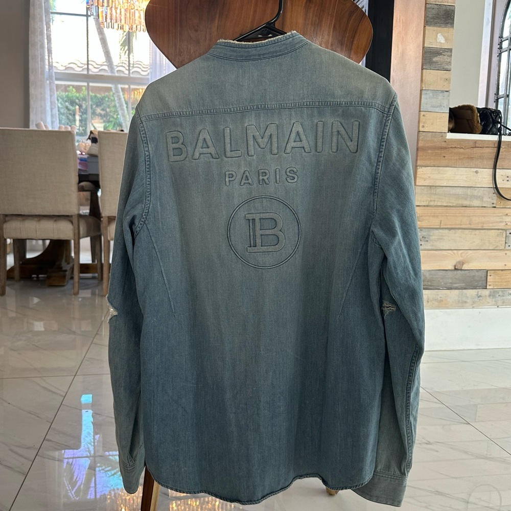 Mens Balmain button down denim logo shirt